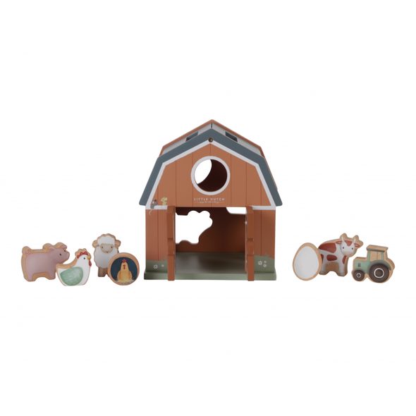 LITTLE DUTCH DOMEK S VKLÁDACÍMI TVARY DŘEVĚNÝ FARMA - DŘEVĚNÉ HRAČKY - PRO DĚTI