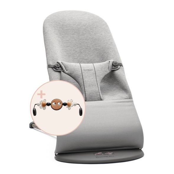 BABYBJÖRN LEHÁTKO BLISS LIGHT GREY 3D S HRAČKOU GOOGLY EYES BLACK / WHITE JERSEY - LEHÁTKA A HOUPADLA - SPINKÁNÍ