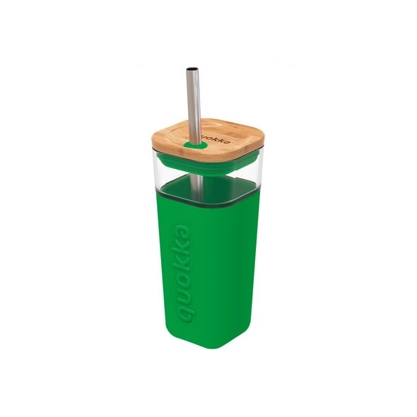 QUOKKA SKLENĚNÝ CESTOVNÍ HRNEK S BRČKEM LIQUID CUBE GREEN 540 ML - SPORTOVNÍ LAHVE - KRMENÍ