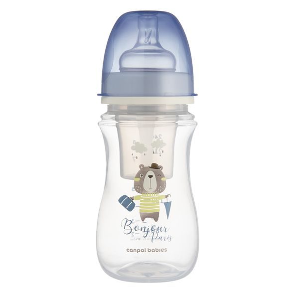 CANPOL BABIES LAHEV SE ŠIROKÝM HRDLEM BONJOUR PARIS 240ML MODRÁ - KOJENECKÉ LAHVE - KRMENÍ