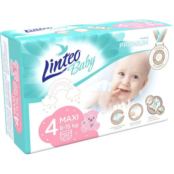 LINTEO BABY PLENKY PREMIUM MAXI 50KS - JEDNORÁZOVÉ PLENY - VŠETKO NA PREBAĽOVANIE