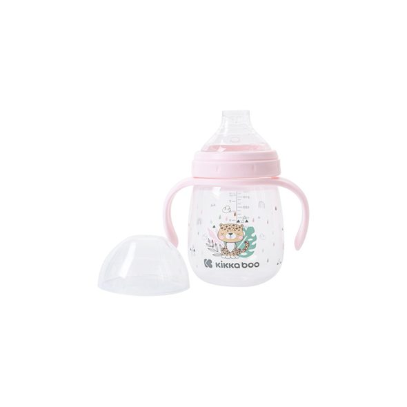 KIKKABOO HRNEK SE SILIKONOVÝM PÍTKEM 240ML 6M+ SAVANNA PINK - DĚTSKÉ HRNEČKY - KRMENÍ