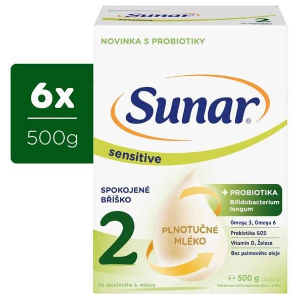 SUNAR 6X SENSITIVE 2 POKRAČOVACÍ KOJENECKÉ MLÉKO 500G - KOJENECKÁ MLÉKA - KRMENÍ