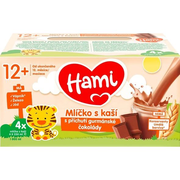 HAMI MLÍČKO S KAŠÍ GURMÁNSKÁ ČOKOLÁDA 4X250ML - KOJENECKÁ MLÉKA - KRMENÍ