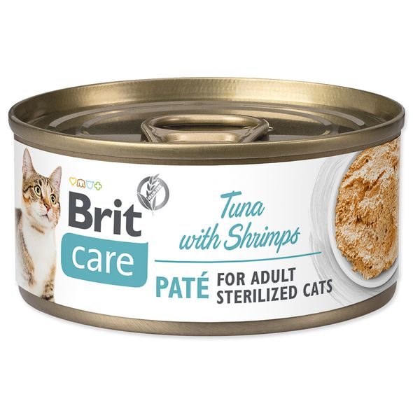 BRIT CARE CAT STERILIZED. TUNA PATÉ WITH SHRIMPS 70G - KONZERVY PRO KOČKY - CHOVATELSKÉ POTŘEBY MALVÍKZOO