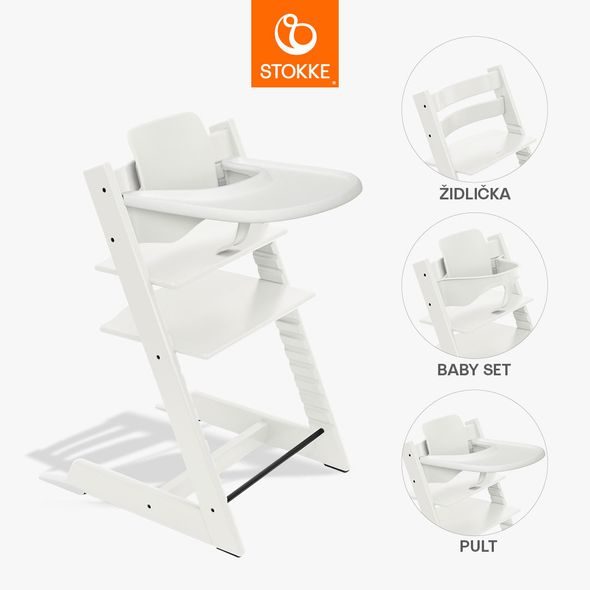 STOKKE® TRIPP TRAPP® + BABY SET + PULT ZVÝHODNĚNÁ SADA - JÍDELNÍ ŽIDLIČKY DŘEVĚNÉ - KRMENÍ