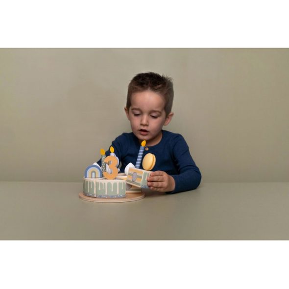 LITTLE DUTCH NAROZENINOVÝ DORT 26 DÍLŮ DŘEVĚNÝ BLUE - DŘEVĚNÉ HRAČKY - PRO DĚTI