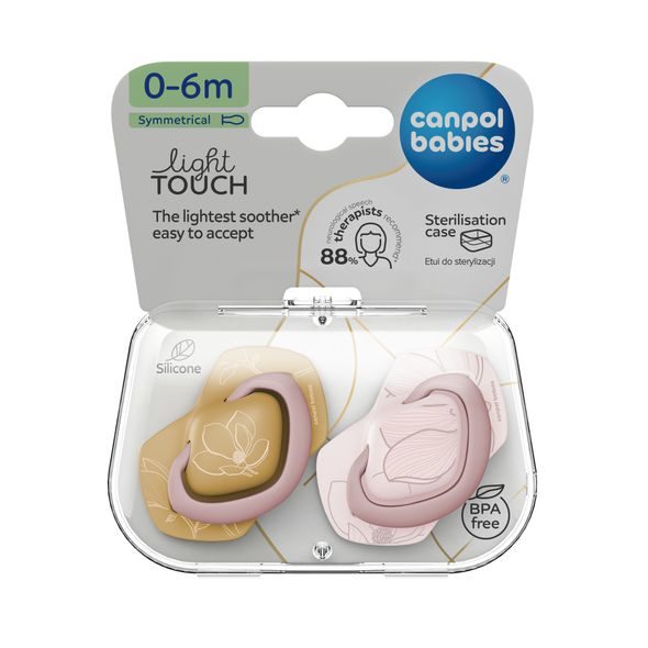 CANPOL BABIES DUDLÍK SILIKONOVÝ SYMETRICKÝ LIGHT TOUCH GOLD 0-6M 2KS RŮŽOVÝ - ŠIDÍTKA A DOPLŇKY - KRMENÍ