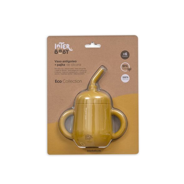 INTERBABY LAHVIČKA S BRČKEM SILIKONOVÁ - OKROVÁ - DĚTSKÉ HRNEČKY - KRMENÍ