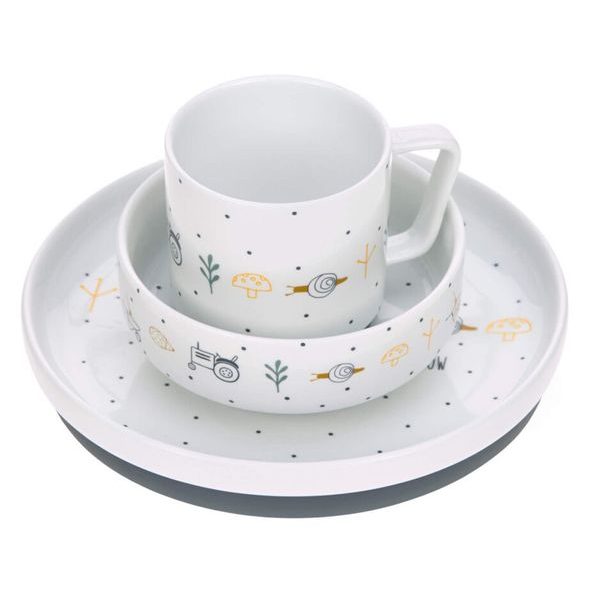 LÄSSIG DISH SET PORCELAIN GARDEN EXPLORER BOYS - MISKY, TALÍŘKY A PODLOŽKY - KRMENÍ