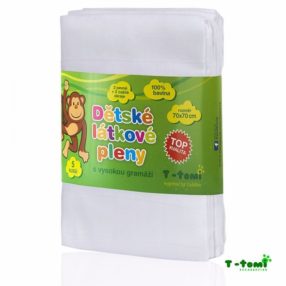 T-TOMI LÁTKOVÉ TETRA PLENY 70X70, SADA 5 KS, BÍLÉ - TOP KVALITA - LÁTKOVÉ PLENY SKLÁDANÉ - PŘEBALOVÁNÍ