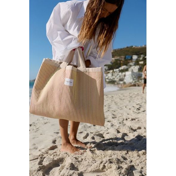 STUDIO NOOS POPLIN BEACH BAG PLÁŽOVÁ TAŠKA BUTTER YELLOW STRIPPED - DOPLŇKY - PRO MAMINKY