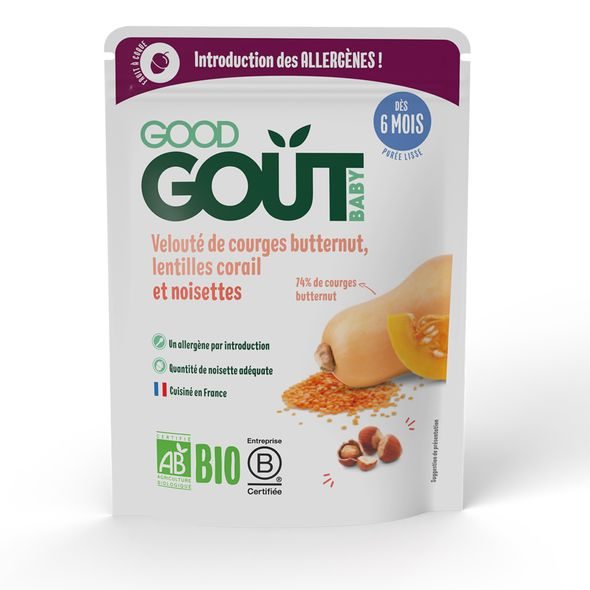 GOOD GOUT BIO DÝŇOVÁ POLÉVKA S ČERVENOU ČOČKOU A LÍSKOVÝMI OŘÍŠKY (190 G) - EXPIRACE 18.2.2026 - MASO/ZELENINA - KRMENÍ