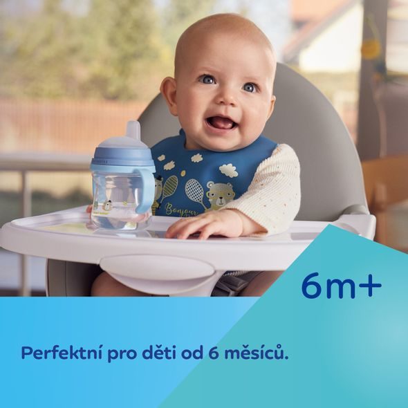 CANPOL BABIES HRNEČEK SE SILIKONOVÝM PÍTKEM FIRSTCUP BONJOUR PARIS 250ML MODRÝ - DĚTSKÉ HRNEČKY - KRMENÍ