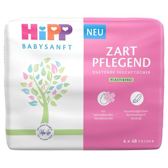 HIPP BABYSANFT ČISTÍCÍ VLHČENÉ UBROUSKY 4X48 KS - VLHČENÉ UBROUSKY - PŘEBALOVÁNÍ