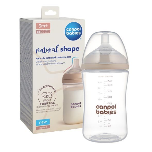 CANPOL BABIES LAHEV ANTIKOLIKOVÁ NATURAL SHAPE 260ML - KOJENECKÉ LAHVE - KRMENÍ
