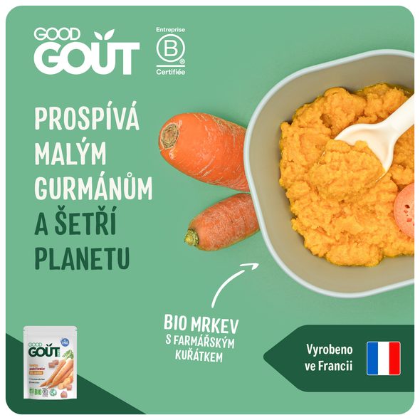 GOOD GOUT BIO MRKEV S FARMÁŘSKÝM KUŘÁTKEM 190 G - MASO/ZELENINA - KRMENÍ