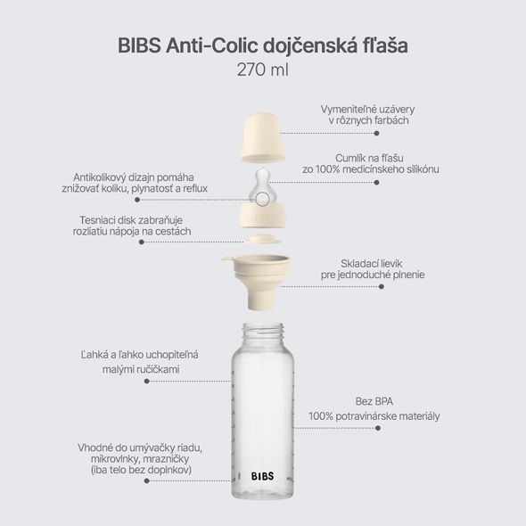 BIBS ANTIKOLIKOVÁ LAHEV SE SILIKÓNOVÝM DUDLÍKEM 270ML - KOJENECKÉ LAHVE - KRMENÍ