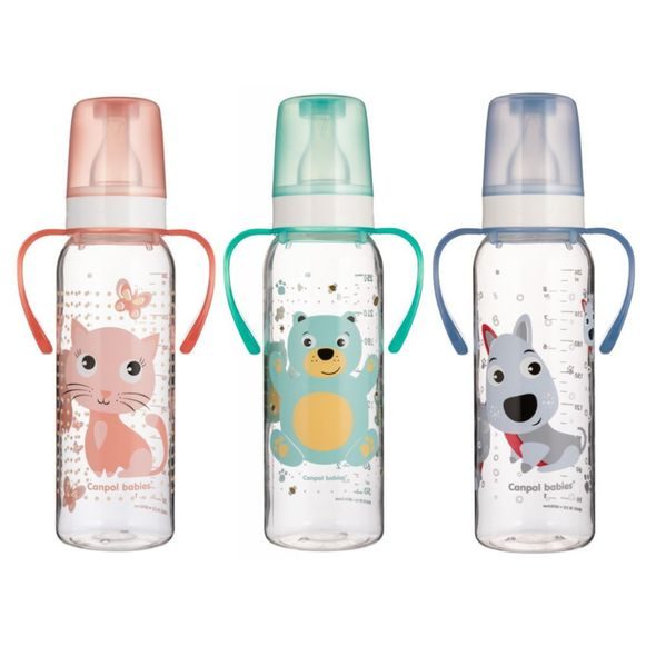 CANPOL BABIES LÁHEV S POTISKEM CUTE ANIMALS 250ML S ÚCHYTY - KOJENECKÉ LAHVE - KRMENÍ