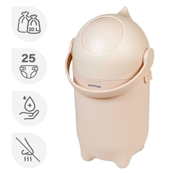 NATTOU KOŠ NA PLENY DROPY BEIGE 27 CM, 20L - KOŠE NA PLENY A NÁPLNĚ - PŘEBALOVÁNÍ