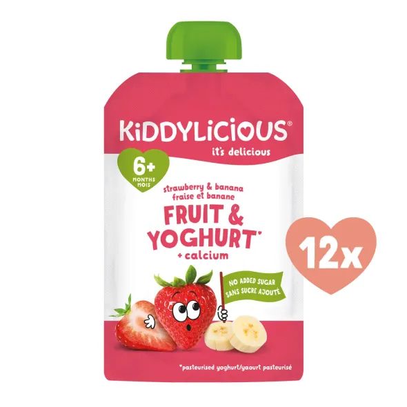 KIDDYLICIOUS OVOCNÁ KAPSIČKA S JAHODOU, BANÁNEM A JOGURTEM (12X100G) - KAPSIČKY - KRMENÍ