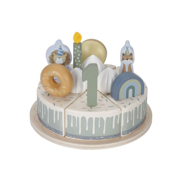 LITTLE DUTCH NAROZENINOVÝ DORT 26 DÍLŮ DŘEVĚNÝ BLUE - DŘEVĚNÉ HRAČKY - PRO DĚTI