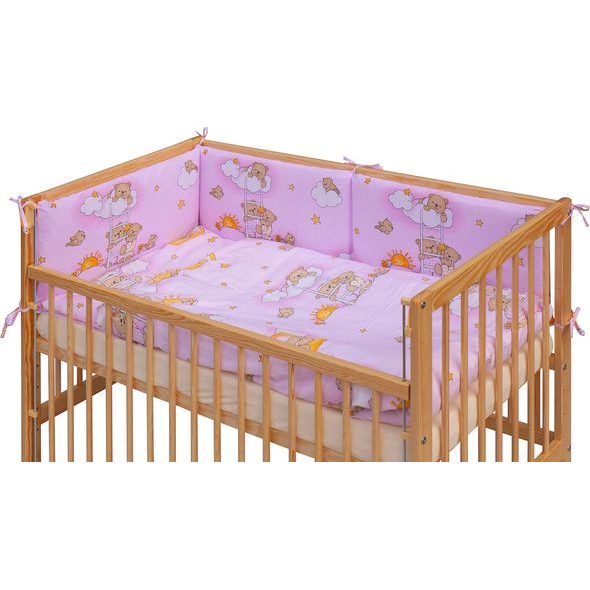 SCARLETT DĚTSKÁ POSTÝLKA S KOMPLETNÍ VÝBAVOU SCARLETT 120 X 60 CM - MRÁČEK - RŮŽOVÁ - DŘEVĚNÉ POSTÝLKY - SPINKÁNÍ