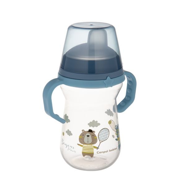 CANPOL BABIES HRNEČEK SE SILIKONOVÝM PÍTKEM FIRSTCUP BONJOUR PARIS 250ML MODRÝ - DĚTSKÉ HRNEČKY - KRMENÍ