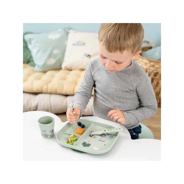 DONE BY DEER DĚTSKÁ JÍDELNÍ SOUPRAVA TINY FARM ZELENÁ - MISKY, TALÍŘKY A PODLOŽKY - KRMENÍ