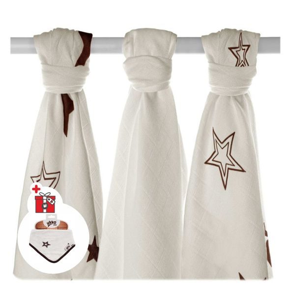 KIKKO BAMBUSOVÉ PLENY XKKO BMB 70X70 NATURAL BROWN STARS MIX 3KS - LÁTKOVÉ PLENY SKLÁDANÉ - PŘEBALOVÁNÍ