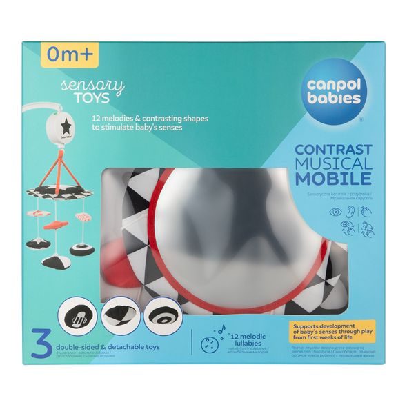 CANPOL BABIES KONTRASTNÍ PLYŠOVÝ KOLOTOČ S MELODIEMI SENSORY - KOLOTOČE NA POSTÝLKU - PRO DĚTI