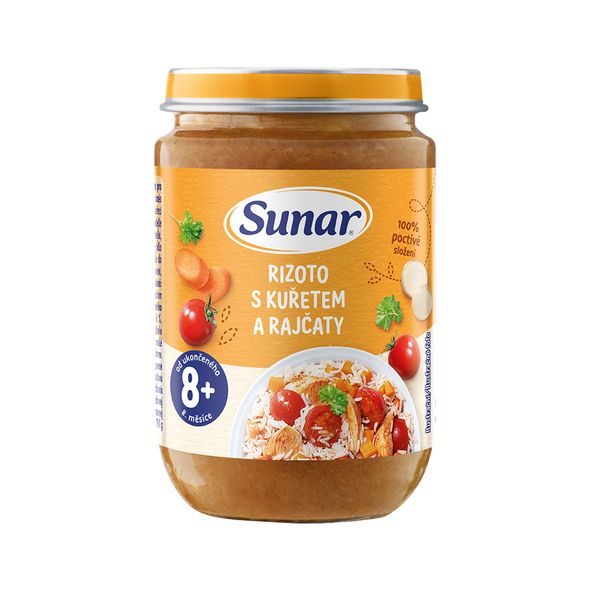 SUNAR PŘÍKRM RIZOTO S KUŘETEM A RAJČATY 8M+ 190G - MASO/ZELENINA - KRMENÍ