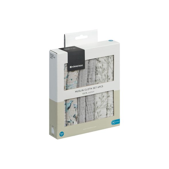 KIKKABOO PLENY MUŠELÍNOVÉ 30X30 CM 6KS DREAMY FIELDS GREY - LÁTKOVÉ PLENY ALL IN ONE - PŘEBALOVÁNÍ