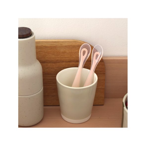 BEABA PRVNÍ LŽIČKY SILIKONOVÉ 2 KS S POUZDREM COTTON CANDY - LŽIČKY A PŘÍBORY - KRMENÍ