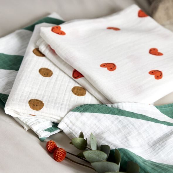 LÄSSIG SWADDLE BURP BLANKET 120X120 HAPPY RASCALS SMILE - LÁTKOVÉ PLENY SKLÁDANÉ - PŘEBALOVÁNÍ