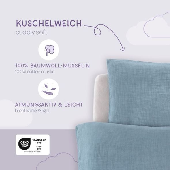 TRÄUMELAND POVLEČENÍ MUSSELIN 100/135 + 40/60 JEANSBLAU - POVLEČENÍ DO POSTÝLKY - SPINKÁNÍ