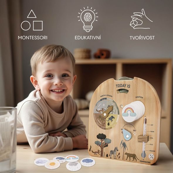 ZOPA DŘEVĚNÁ MONTESSORI DESKA POČASÍ - AKTIVNÍ HRAČKY - PRO DĚTI