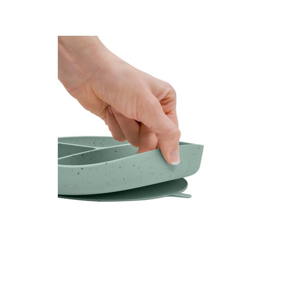 KIKKABOO TALÍŘ DĚLENÝ S PŘÍSAVKOU PLATINUM SILICONE SAGE - MISKY, TALÍŘKY A PODLOŽKY - KRMENÍ