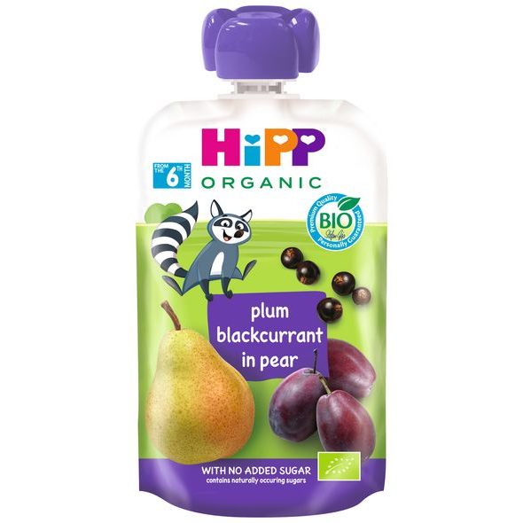 HIPP BIO 100% OVOCE HRUŠKA-ČERNÝ RYBÍZ-ŠVESTKA - KAPSIČKY - KRMENÍ