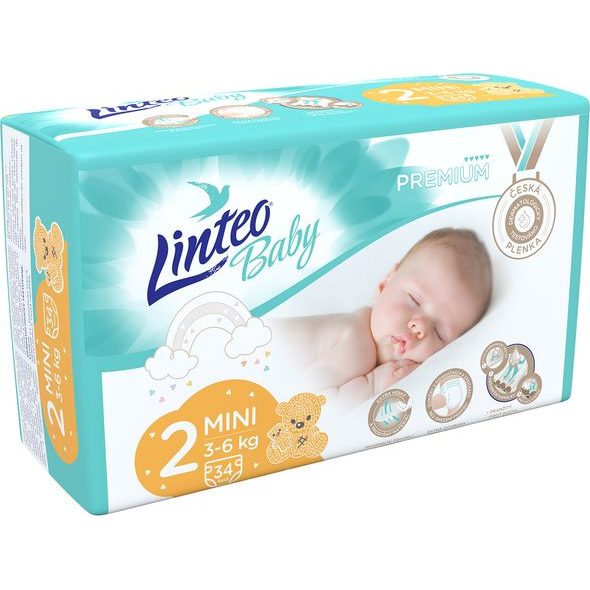 LINTEO BABY PLENKY PREMIUM MINI 34KS - JEDNORÁZOVÉ PLENY - VŠETKO NA PREBAĽOVANIE