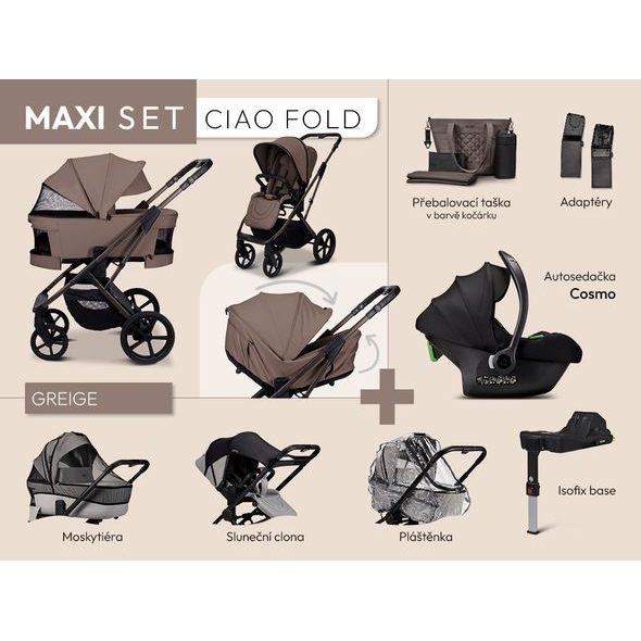 MOON CIAO FOLD MAXI SET - GREIGE - TROJKOMBINACE - KOČÁRKY A PŘÍSLUŠENSTVÍ