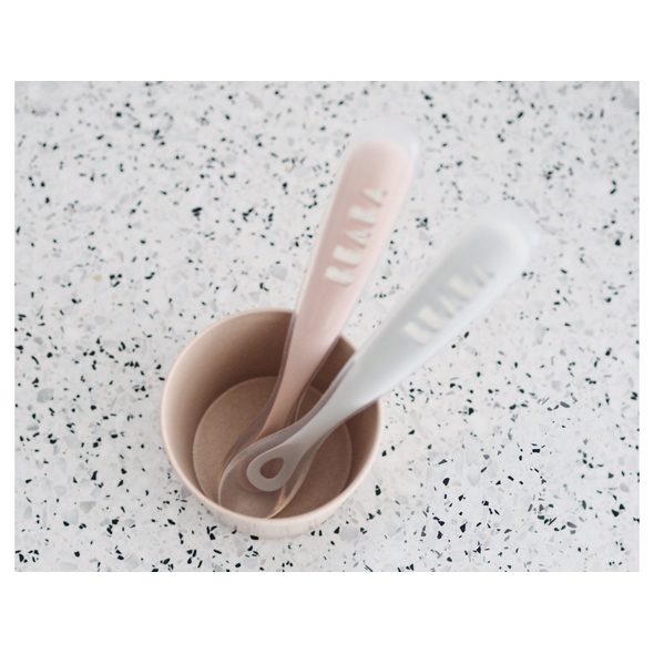 BEABA PRVNÍ LŽIČKA SILIKONOVÁ 2KS S POUZDREM OLD PINK - LŽIČKY A PŘÍBORY - KRMENÍ