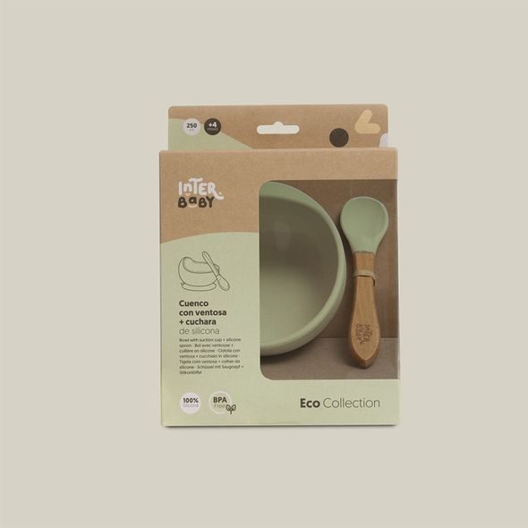 INTERBABY MISKA SILIKONOVÁ + LŽIČKA SILIKONOVÁ +4 M - ZELENÁ - MISKY, TALÍŘKY A PODLOŽKY - KRMENÍ