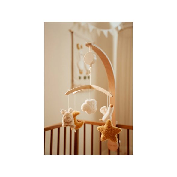 LITTLE DUTCH HUDEBNÍ KOLOTOČ DŘEVĚNÝ NEWBORN NATURALS - FARMA - PRO DĚTI