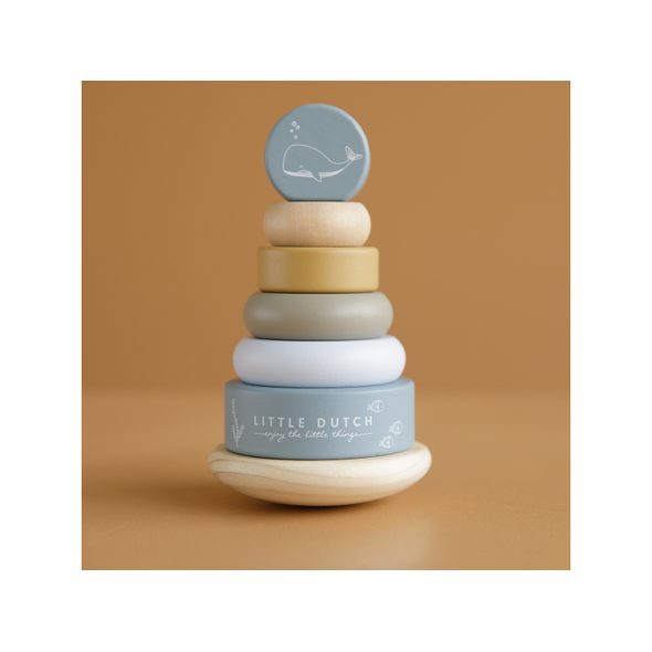 LITTLE DUTCH NASAZOVACÍ KROUŽKY DŘEVĚNÉ OCEAN BLUE - MOTORICKÉ A HRY - PRO DĚTI