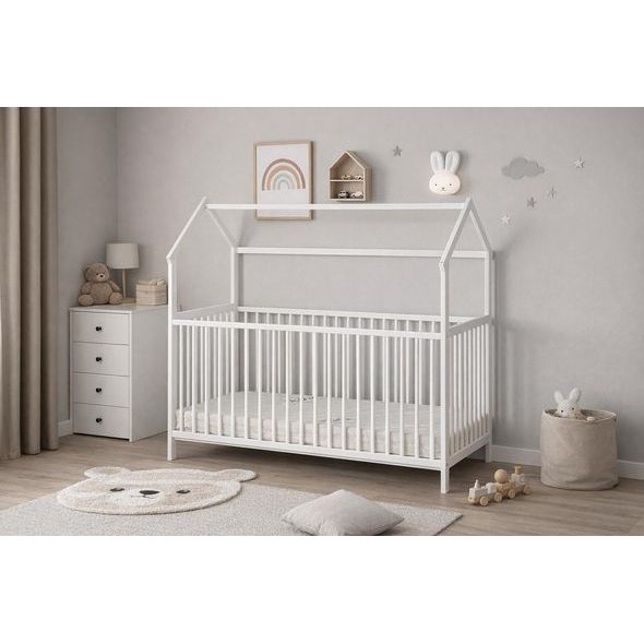 SCARLETT DĚTSKÁ POSTÝLKA DOMEČEK RIKA S VYNDAVACÍMI PŘÍČKAMI BOROVICE BÍLÁ 120 X 60 CM - DŘEVĚNÉ POSTÝLKY - SPINKÁNÍ