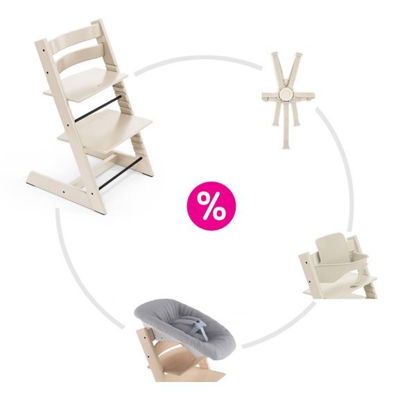 STOKKE® TRIPP TRAPP® + NOVOROZENECKÁ SADA + BABY SET + PÁSY ZVÝHODNĚNÁ SADA - JÍDELNÍ ŽIDLIČKY DŘEVĚNÉ - KRMENÍ