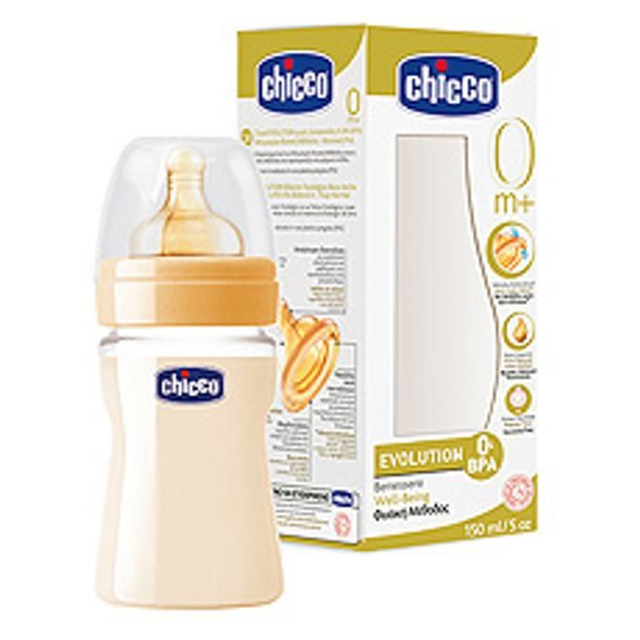 CHICCO FYZIOLOGICKÁ PES LAHEV WELL-BEING,150ML,KAUČUKOVÝ DUDLÍK,NORMÁLNÍ PRŮTOK - KOJENECKÉ LAHVE - KRMENÍ