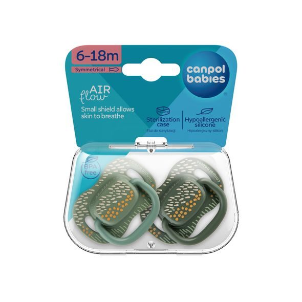 CANPOL BABIES SET SYMETRICKÝCH SILIKONOVÝCH DUDLÍKŮ MOUNTAINS 6-18M 2KS ZELENÝ - ŠIDÍTKA A DOPLŇKY - KRMENÍ