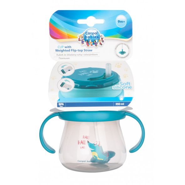 CANPOL BABIES HRNÍČEK SPORTOVNÍ SE SLÁMKOU A ZÁVAŽÍM 250ML MODRÝ - DĚTSKÉ HRNEČKY - KRMENÍ